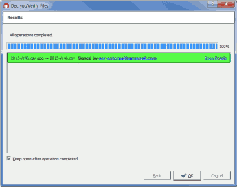 Successful decryption of data file