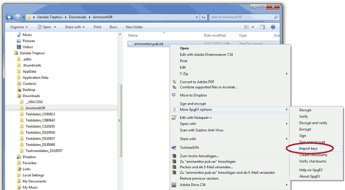 Importing the public key