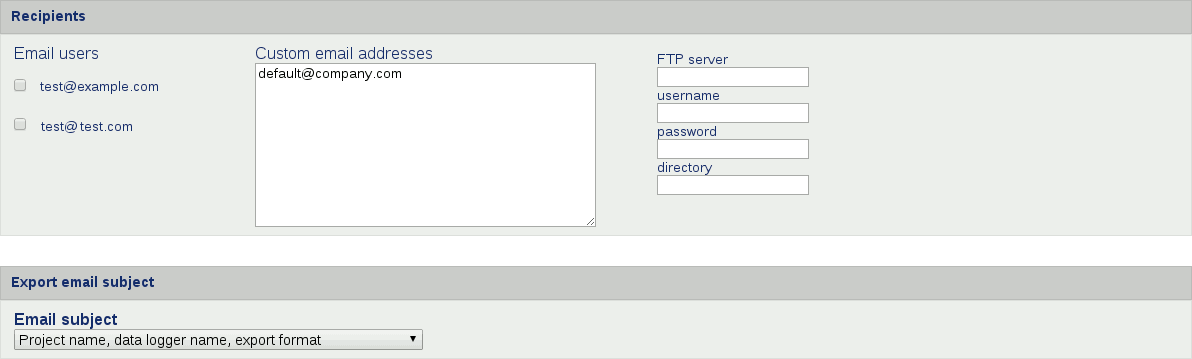 Setting export recipents and email subject
