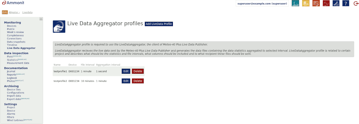 LiveDataAggregator profile list