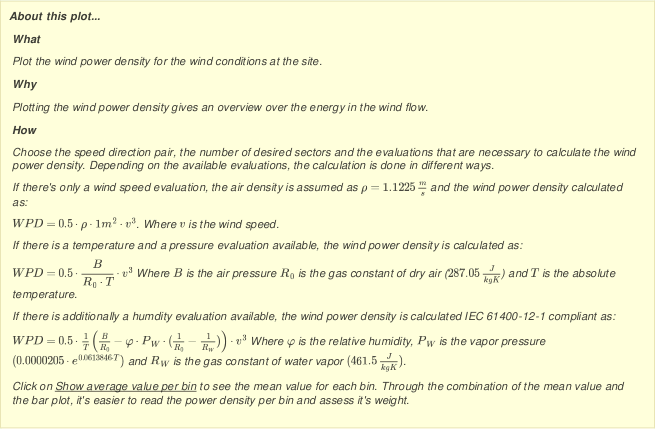 Options for the wind power density graph