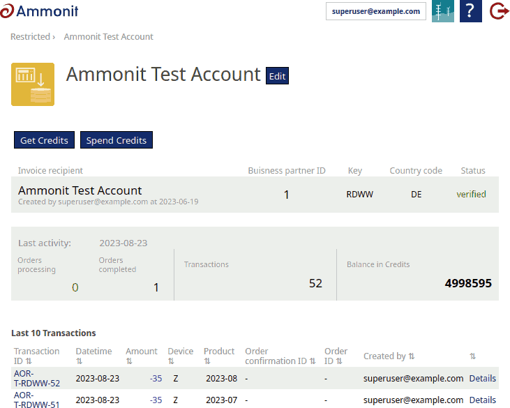 Credit account detail