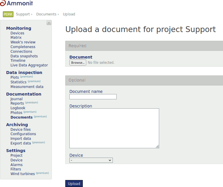 Uploading document to project