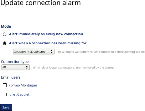 Create a new connection alarm