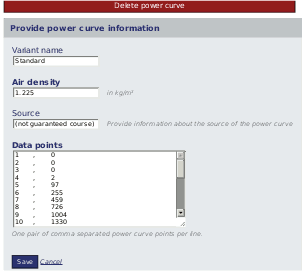 Editing a power curve in the toolbox