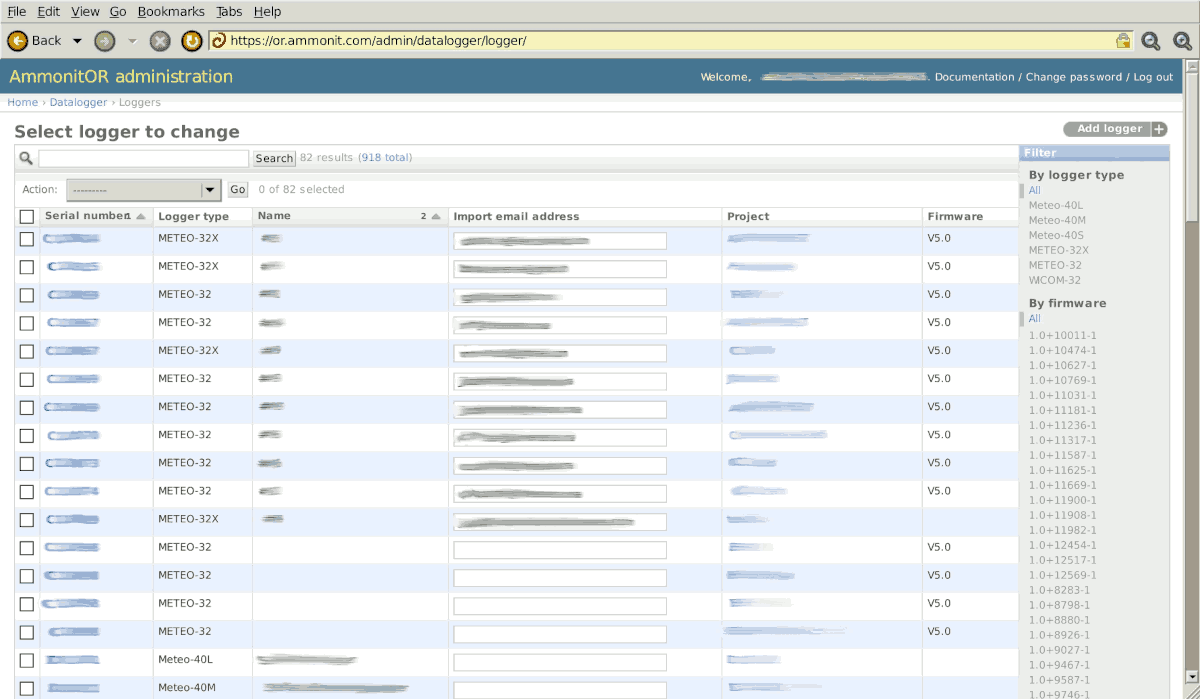 Data logger administration page
