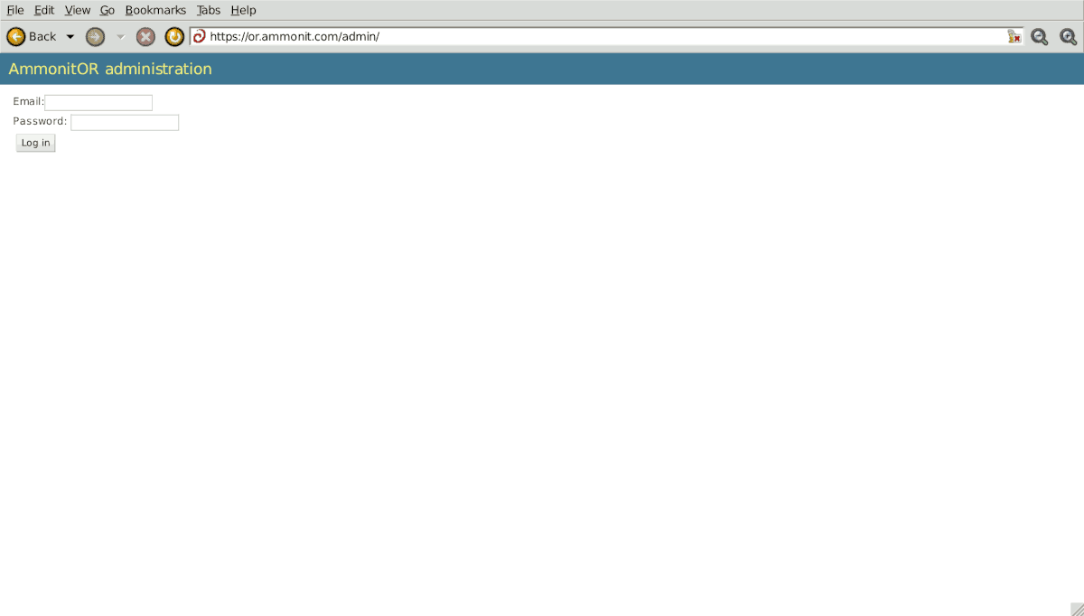 Administration Log In page