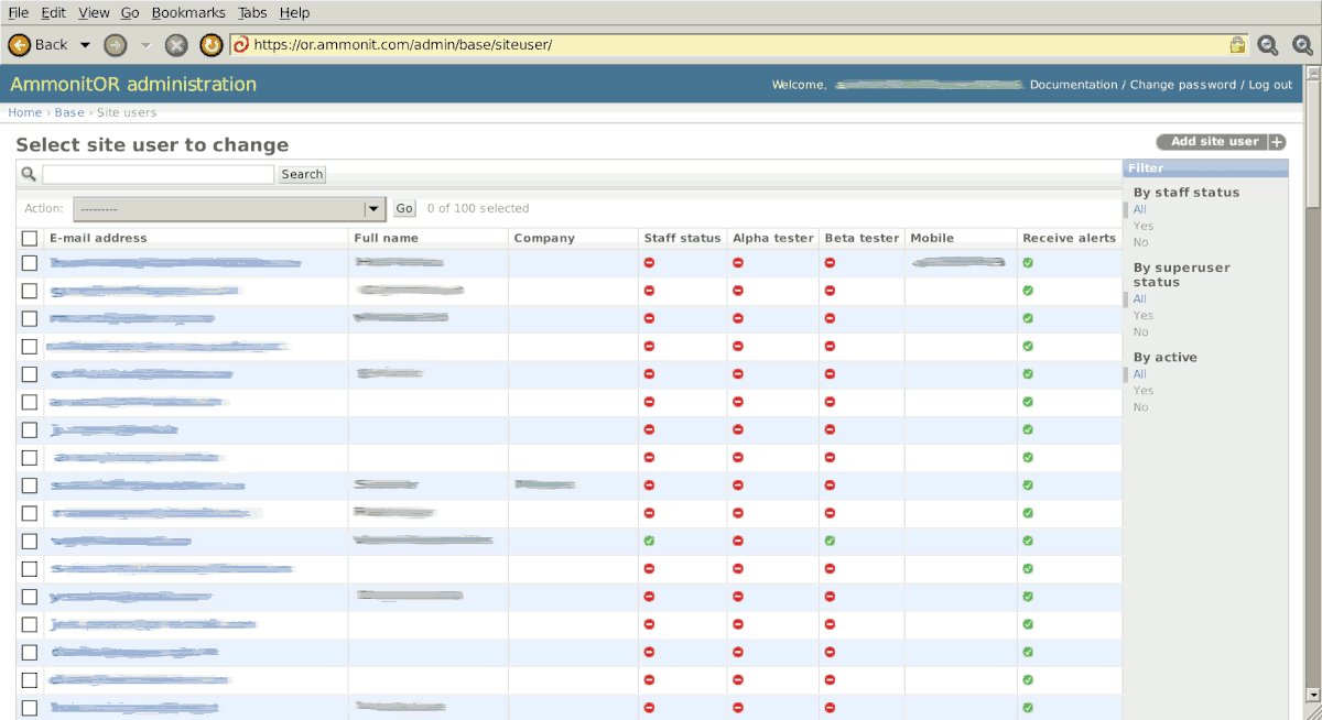 Site user administration page