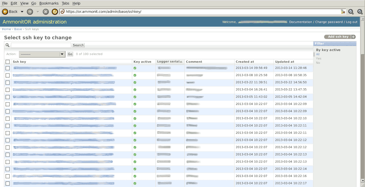 SSH key administration page
