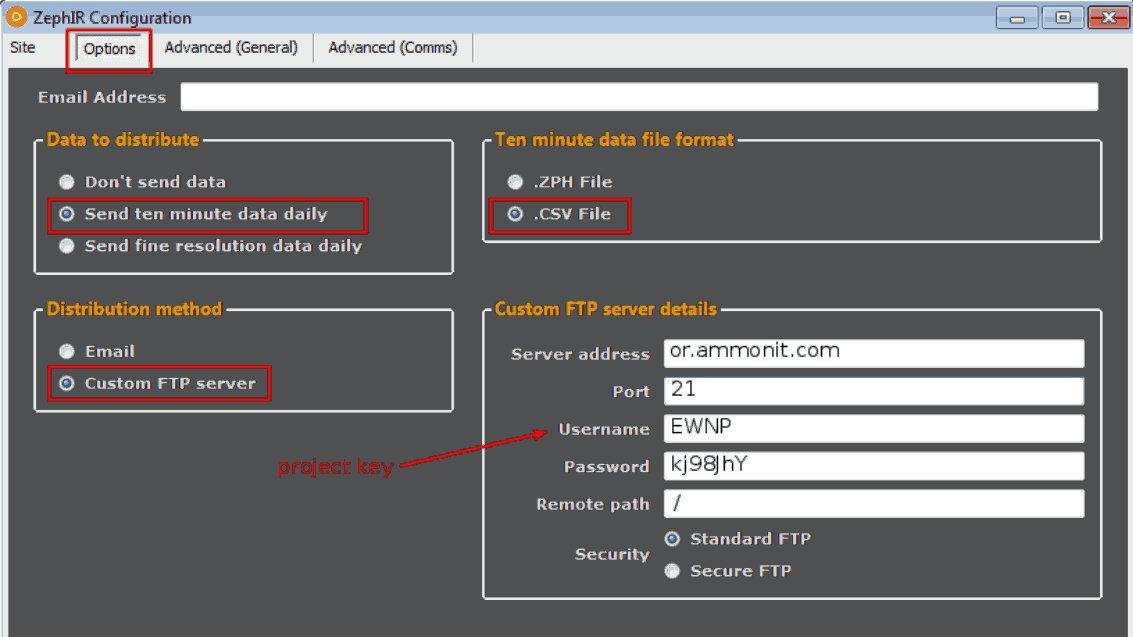 How to navigate to FTP server settings in the Zephir live view.
