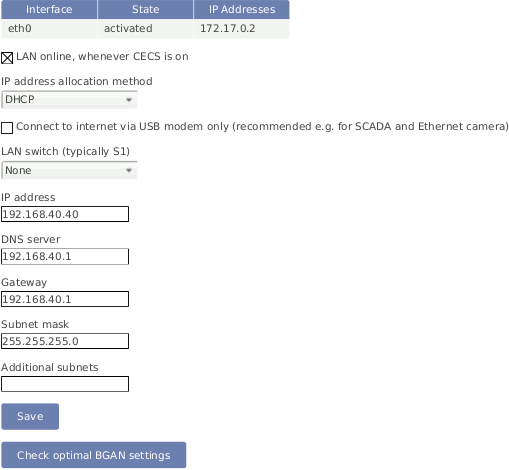 Screenshot of the Configuration of LAN parameters