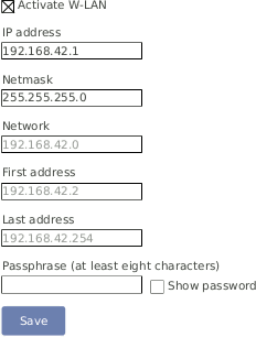 Screenshot of the Configuration of WLAN parameters