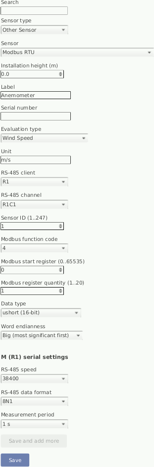 Screenshot of the generic Modbus RTU sensor configuration
