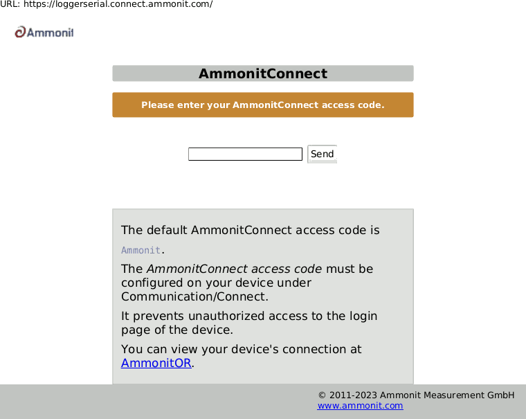 Entering the AmmonitConnect Access Code