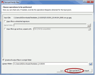 Screenshot of Kleopatra Software for Decryption