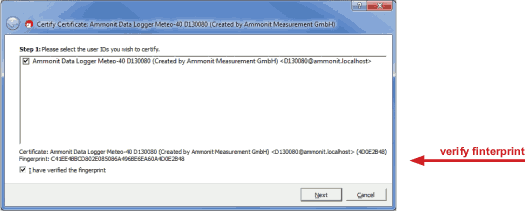 Screenshot of verifying the fingerprint in Gpg4win