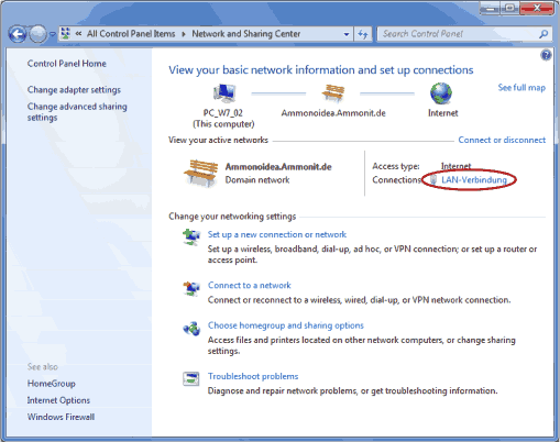 Screenshot of the Network and Sharing Center of Windows 7™