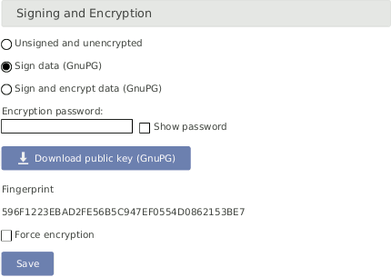 Signing and Encryption Options