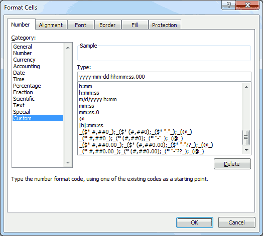 Picture of Microsoft Excel 2010™ Format Cells mask