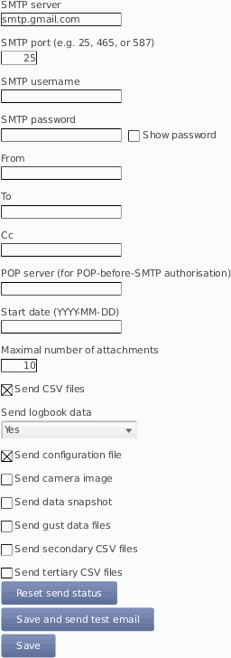 Screenshot of the Configuration of Email Parameters