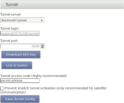 Screenshot of the Configuration of the Online Access