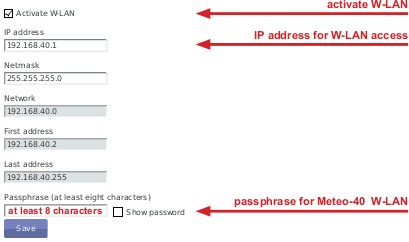 Screenshot of the Configuration of W-LAN parameters
