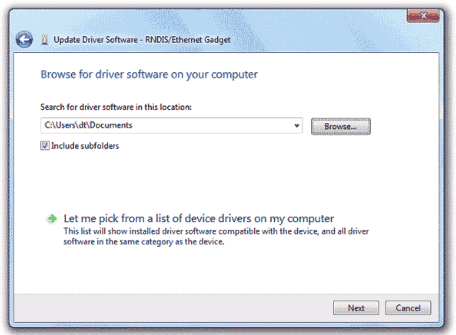 Screenshot of Update Driver Software dialog box