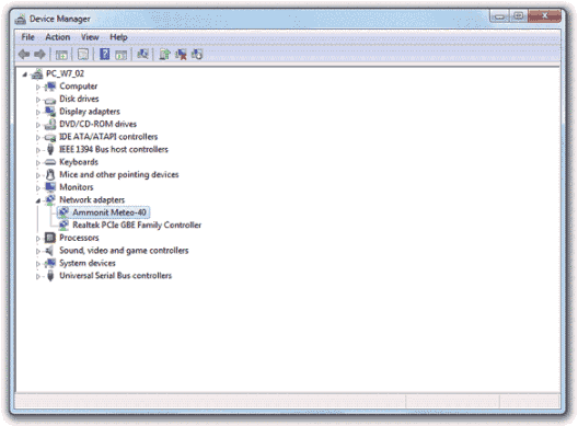 Screenshot of Windows Device Manager with installed Meteo-40