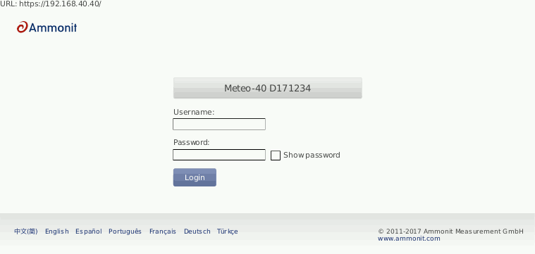 Screenshot of Meteo-40 web interface initial screen with Ethernet connection