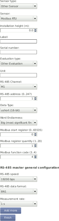 Screenshot of the generic Modbus RTU sensor configuration