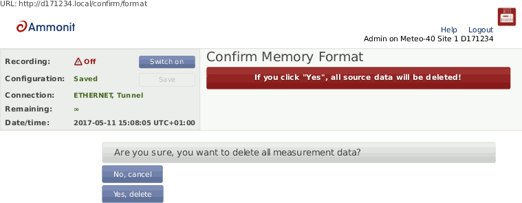 Confirmation prompt before all measurement data is deleted