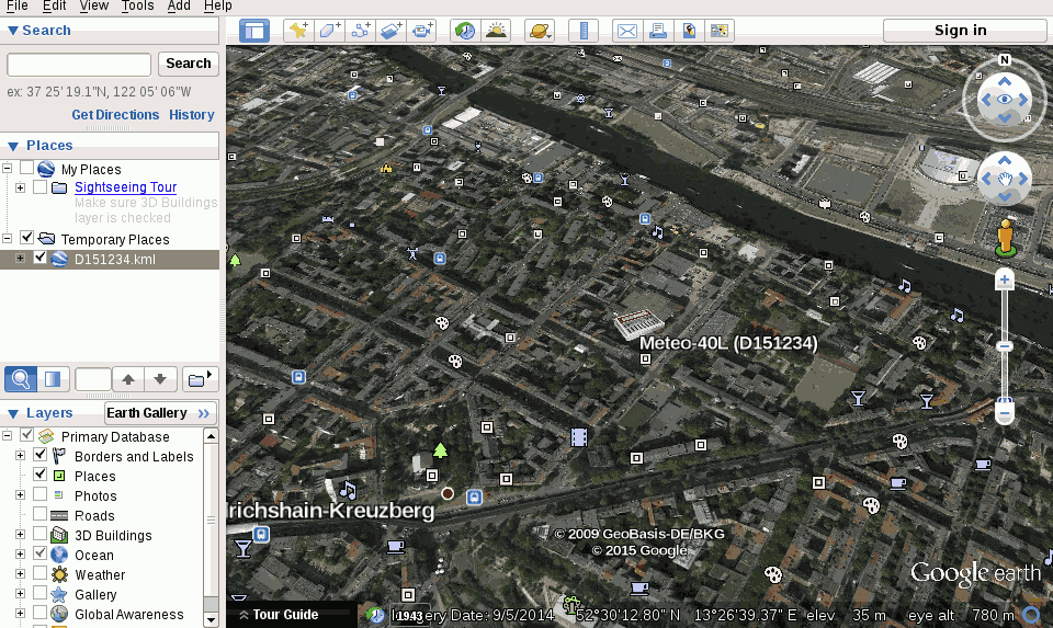 Data Logger Location displayed in Google Earth™