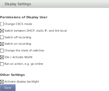 Permissions of Display User