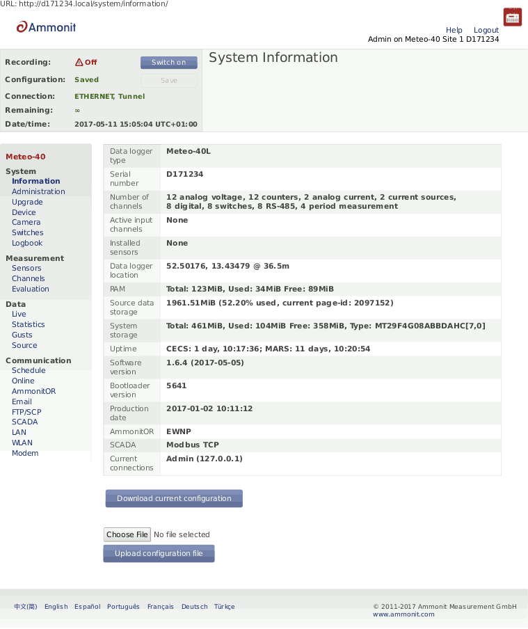 Screenshot of System Information Page