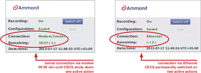 Screenshot of Meteo-40 Status Box displaying Connection and Power Mode