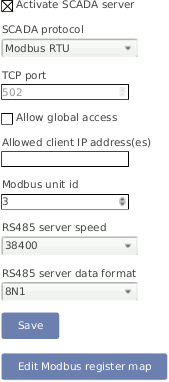 Screenshot of the Configuration for SCADA