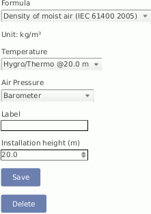 Screenshot of the Evaluation Configuration for Air Density