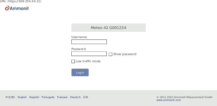 Screenshot of Meteo-42 web interface initial screen with USB connection
