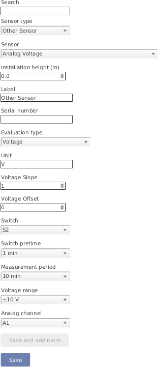Screenshot of the analog voltage sensor configuration