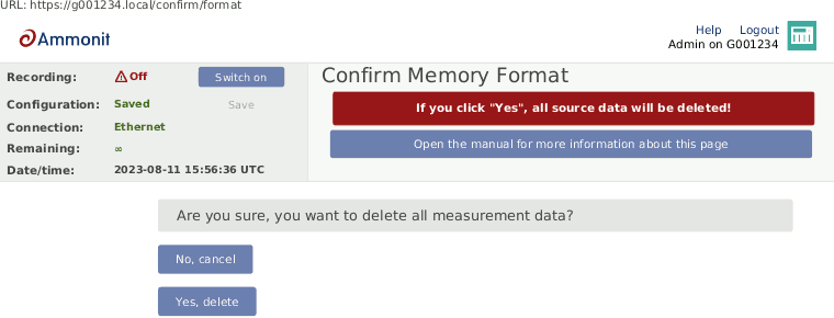 Confirmation prompt before all measurement data is deleted