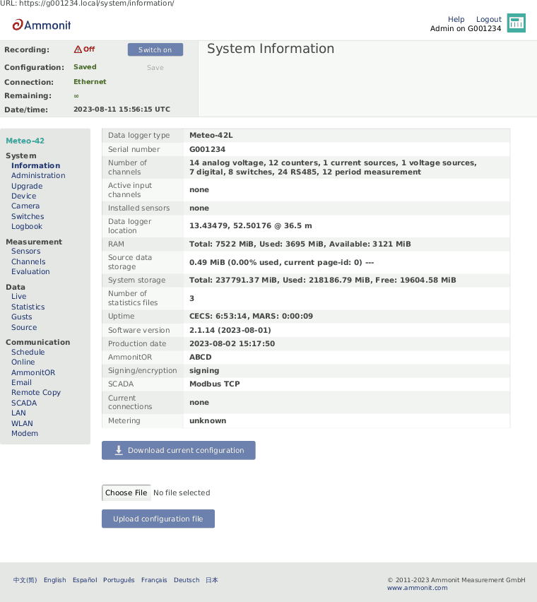 Screenshot of System Information Page