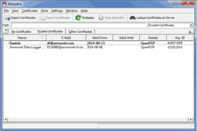Screenshot of trusted certificates in Gpg4win