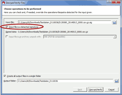 Screenshot of verifying signatures files in GpgOL