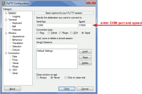Screenshot of the PuTTY Configuration