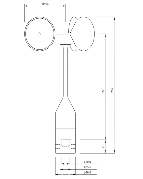 Sensor connector diagram of the Anemometer Wind Sensor model P2546D-OPR S16300C.
